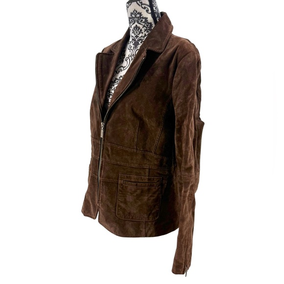Bernardo Genuine Suede Leather Jacket Brown Zip Front Tailored Classic Luxe, M - Picture 7 of 13